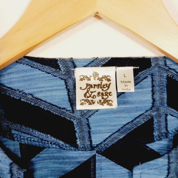 Parsley & Sage, Large, Blue Chevron Top/Wrap, Long Sleeve, Leight Weight, Cotton - Picture 2 of 12